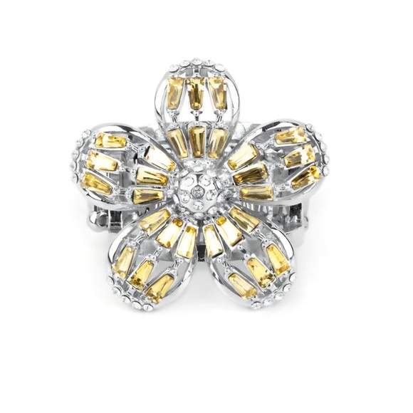 Fashion Jewelry Jewelry - Large Statement Piece Botanical Ballroom Cocktail Ring Silver & Yellow Crystal